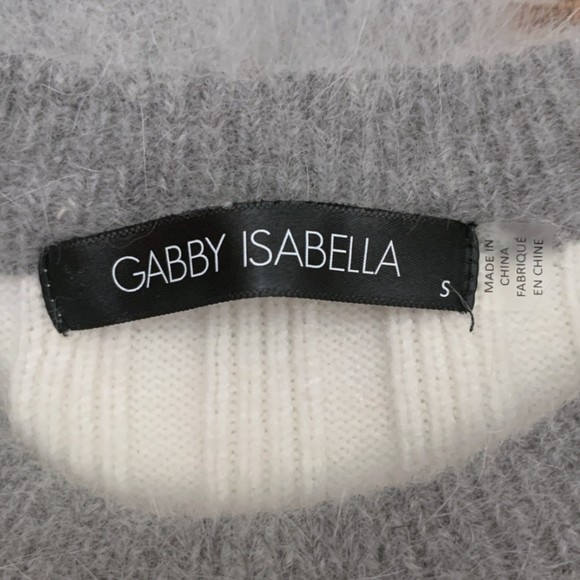 Gabby Isabella Angora Blend Ribbed Knit Crewneck Top Small Long Sleeve Fur Cuffs - Picture 3 of 8